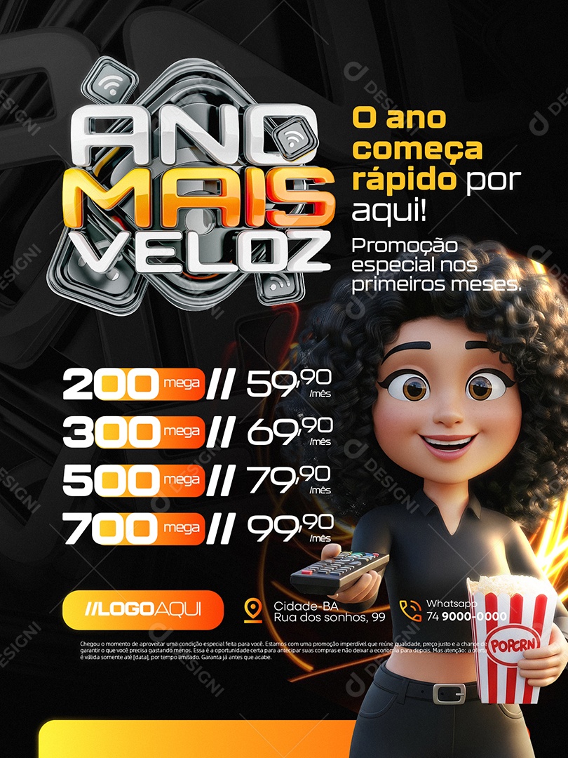 Internet Ano Mais Veloz Encarte o Ano Começa Rápido Social Media PSD Editável