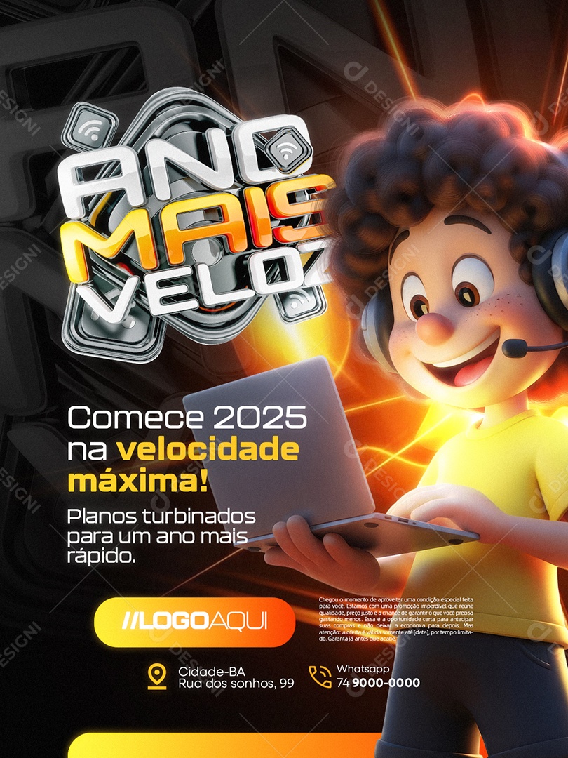 Internet Ano Mais Veloz Comece 2025 na Velocidade Máxima Social Media PSD Editável