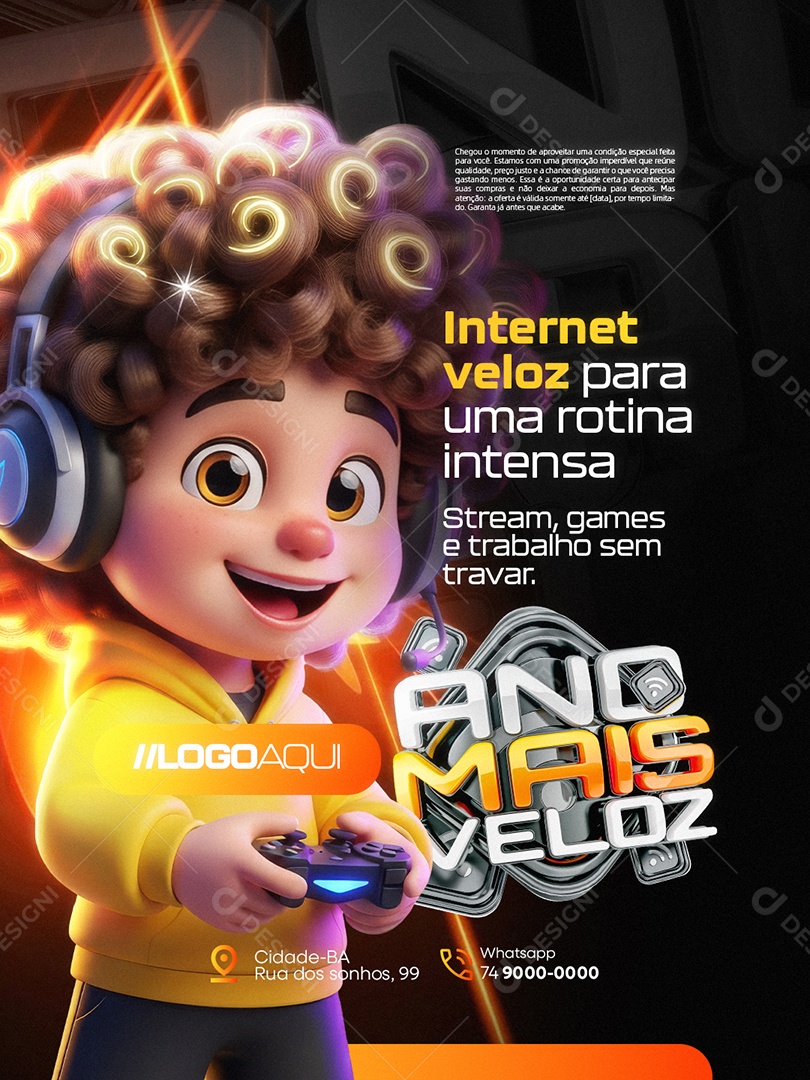 Internet Ano Mais Veloz Internet Veloz para Uma Rotina Intensa Social Media PSD Editável
