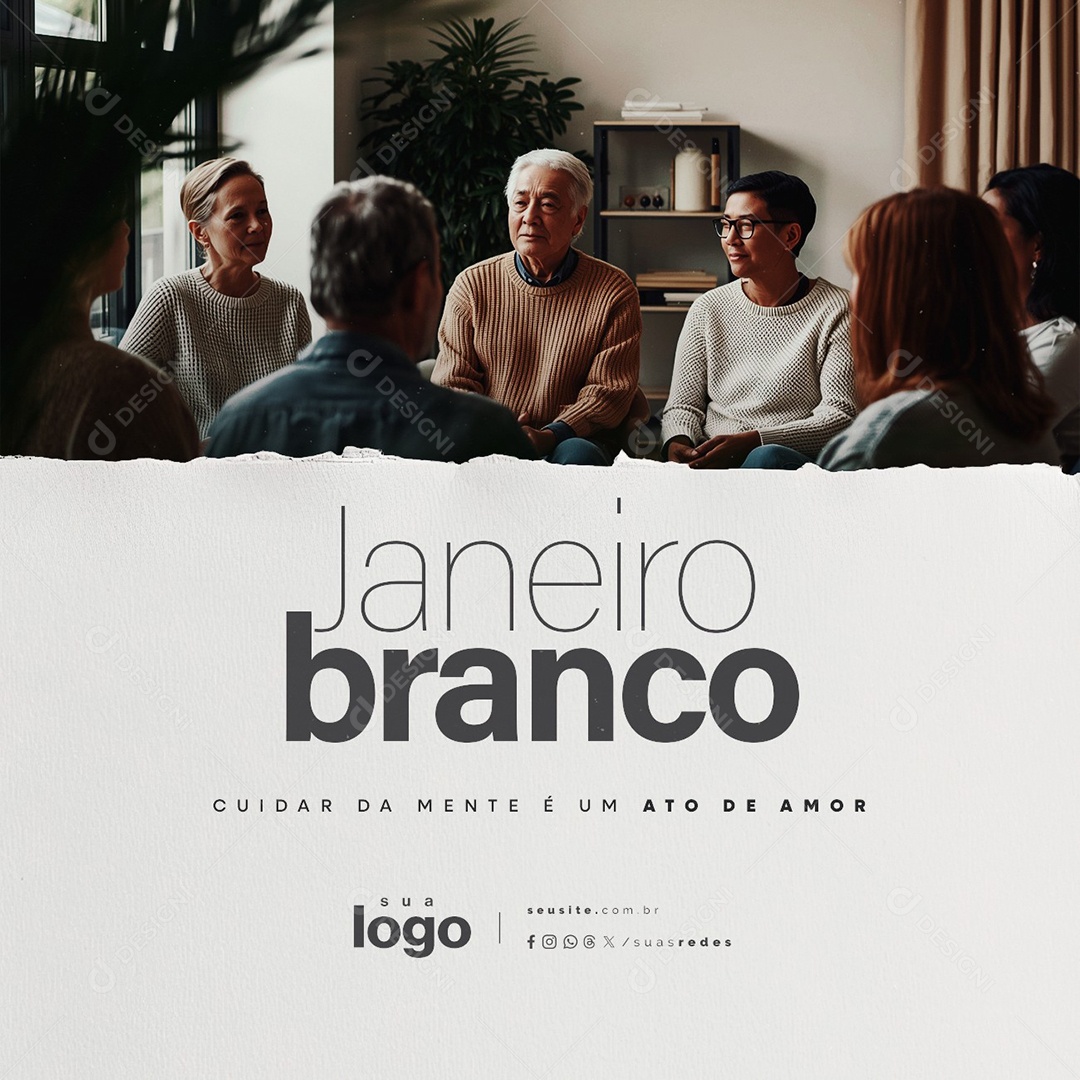 Janeiro Branco Cuidar da Mente é Um Ato de Amor Social Media PSD Editável