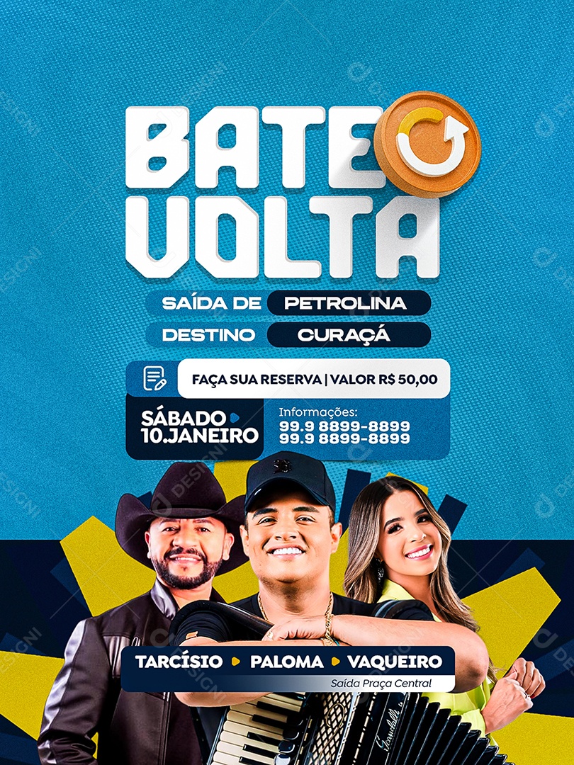 Flyer Bate e Volta Saída Praça Central Social Media PSD Editável