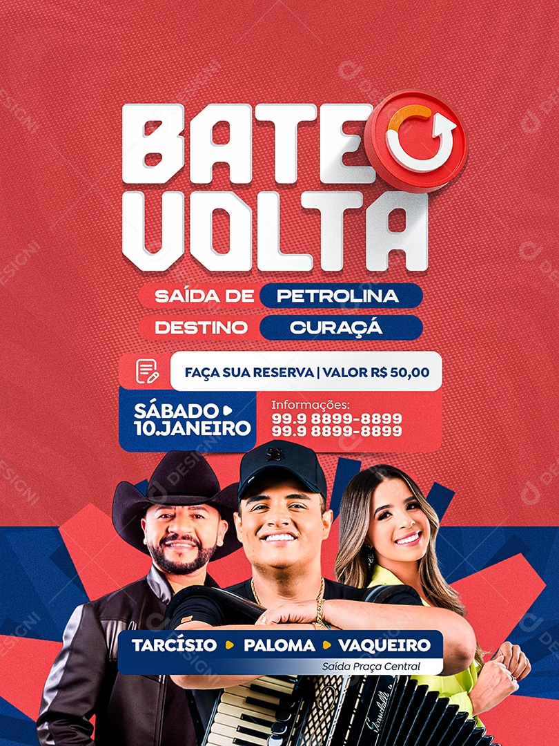 Flyer Bate e Volta Saída Praça Central Social Media PSD Editável