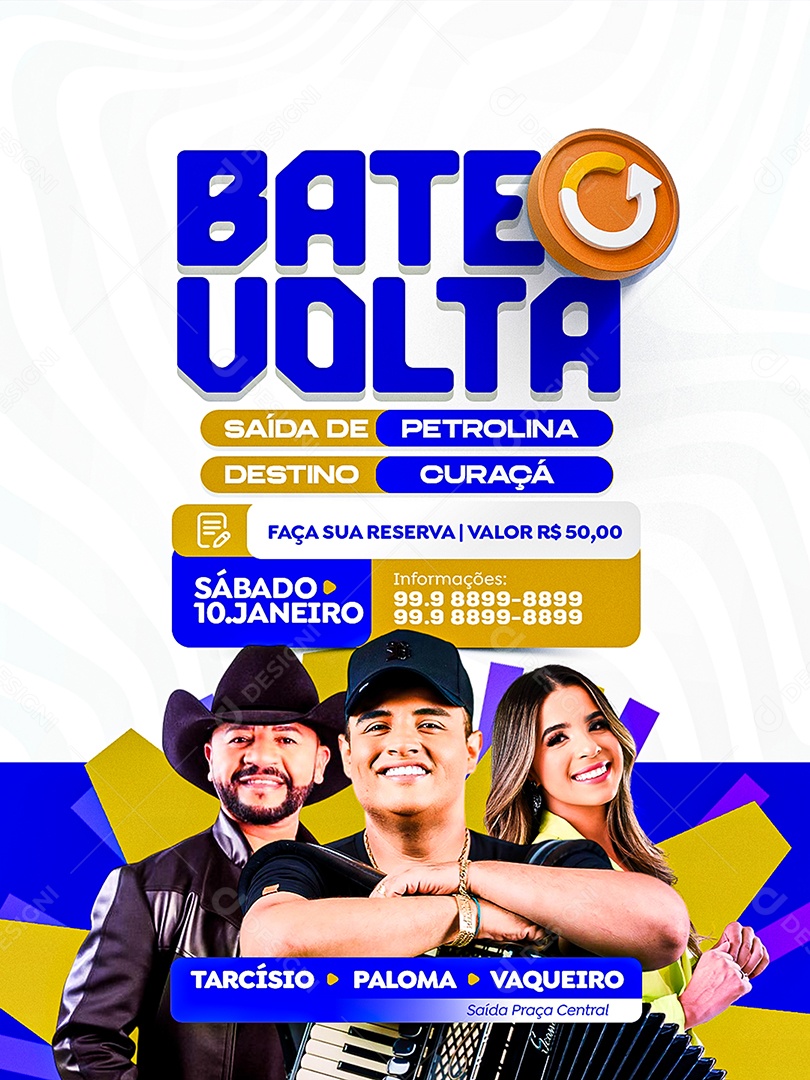 Flyer Bate e Volta Saída Praça Central Social Media PSD Editável