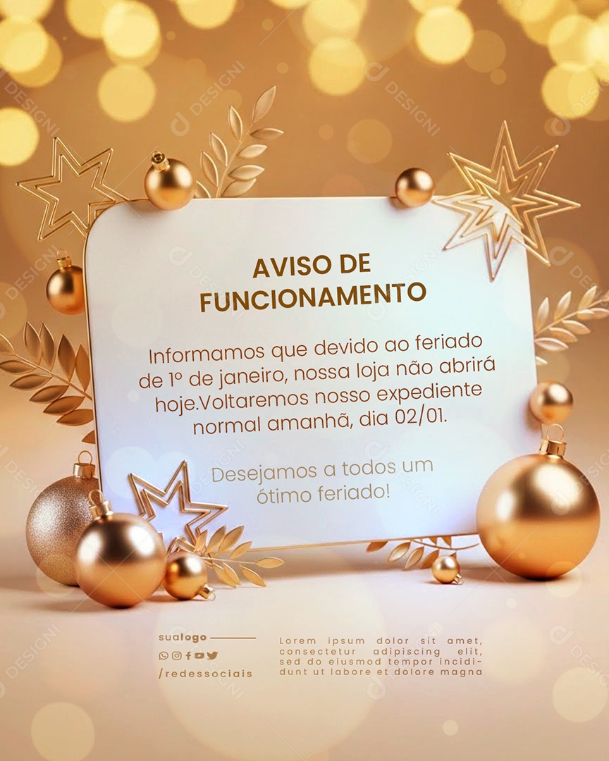 Ano Novo Horário de Funcionamento Social Media PSD Editável