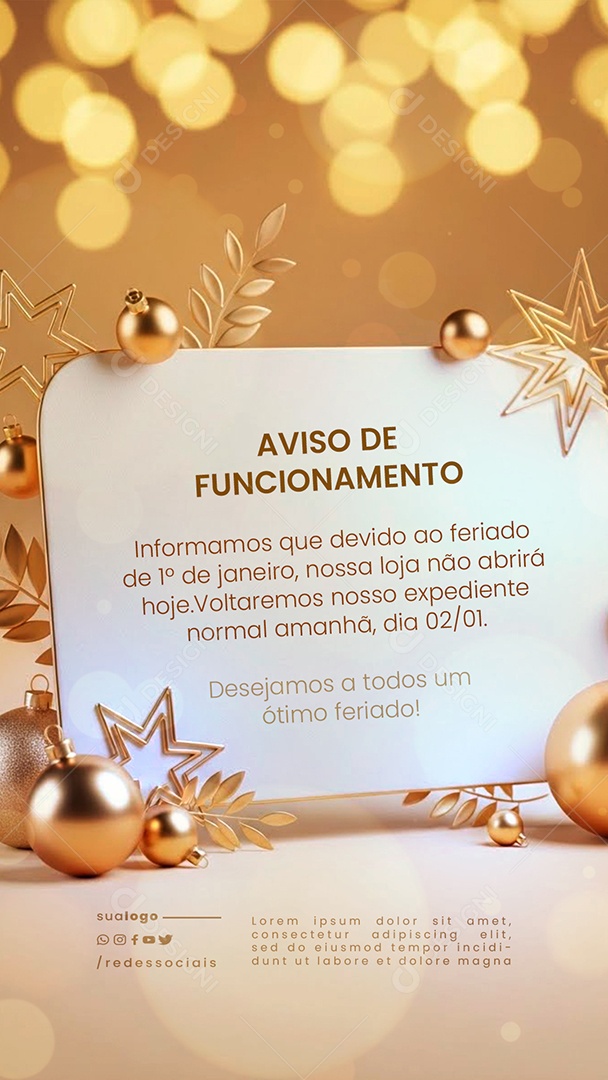 Story Ano Novo Horário de Funcionamento Social Media PSD Editável