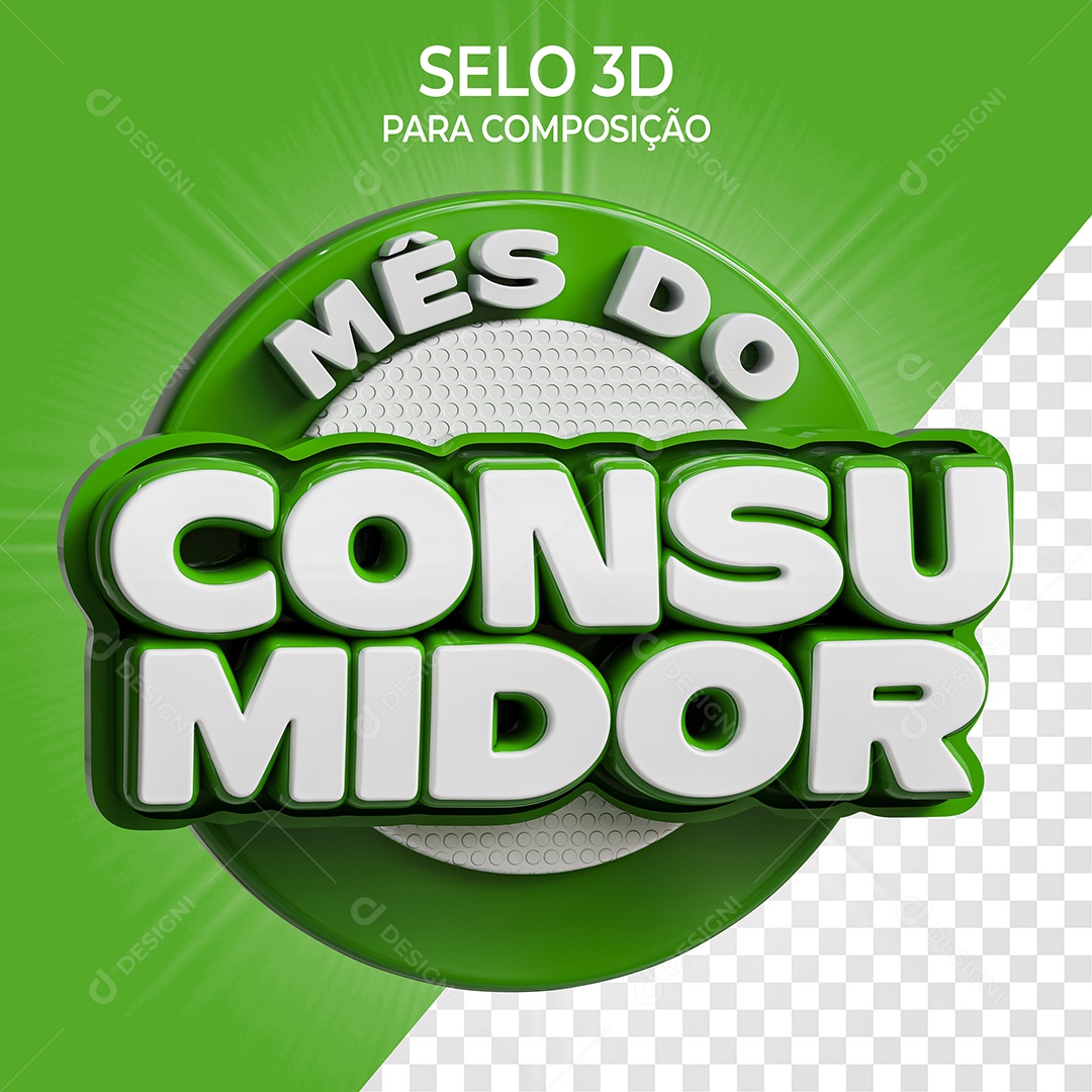 Mês do Consumidor Selo 3D Verde para Composição PSD