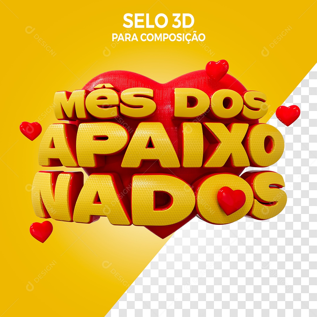 Mês dos Apaixonados Selo 3D Amarelo para Composição PSD