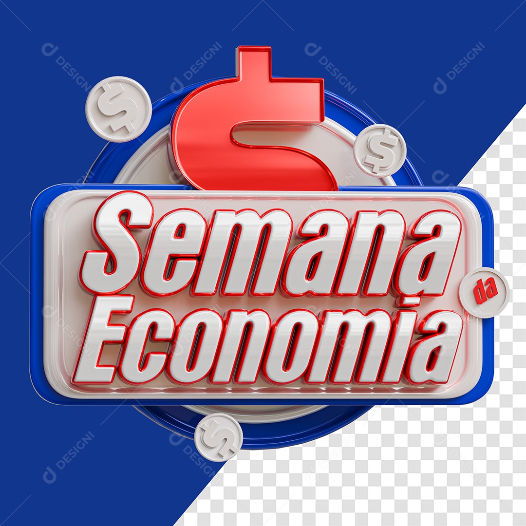 Semana da Economia Selo 3D Azul para Composição PSD