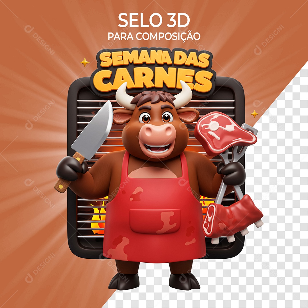 Semana das Carnes Selo 3D para Composição PSD