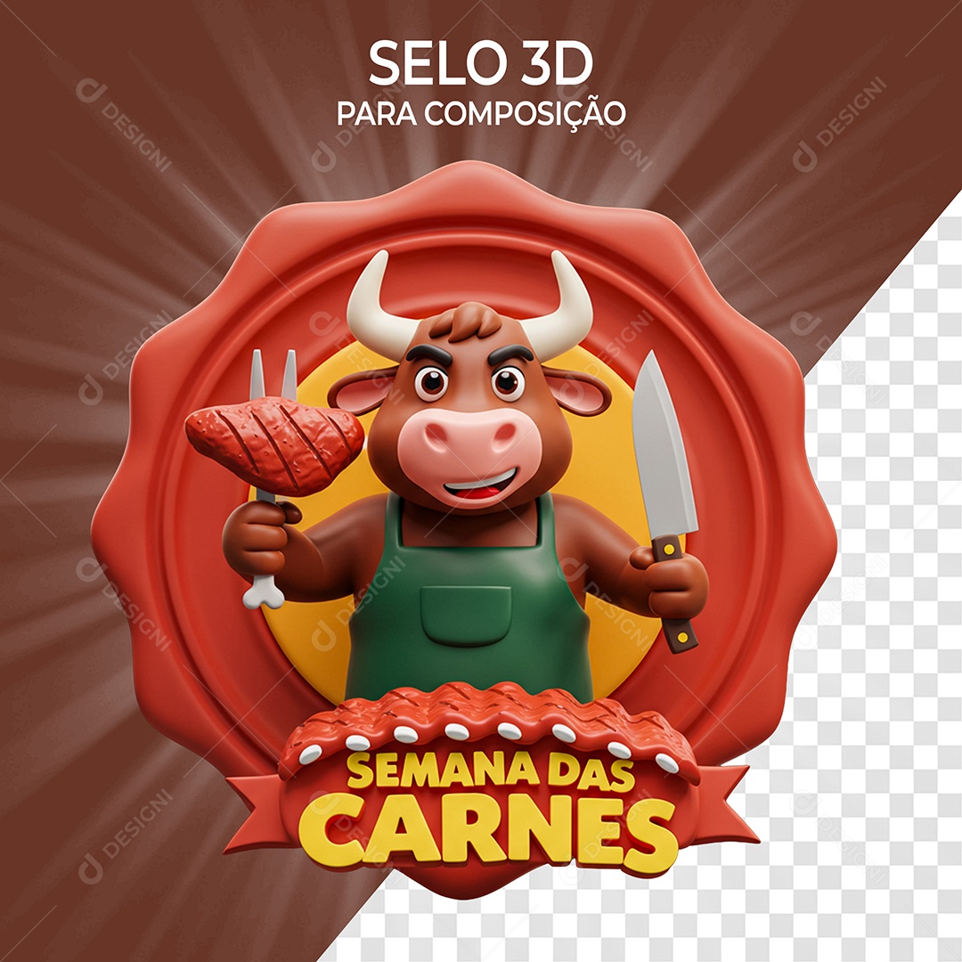 Semana das Carnes Selo 3D para Composição PSD