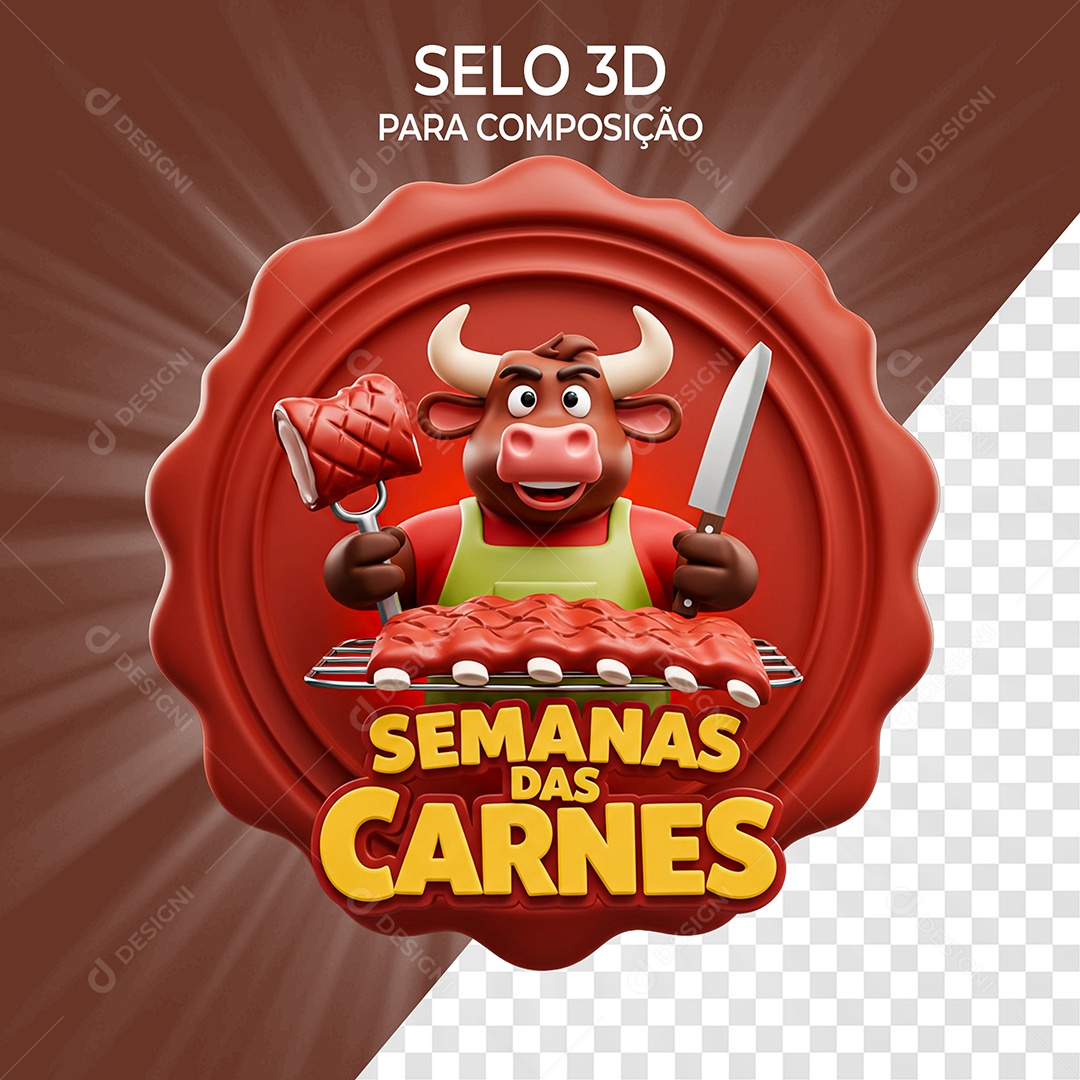 Semana das Carnes Selo 3D para Composição PSD