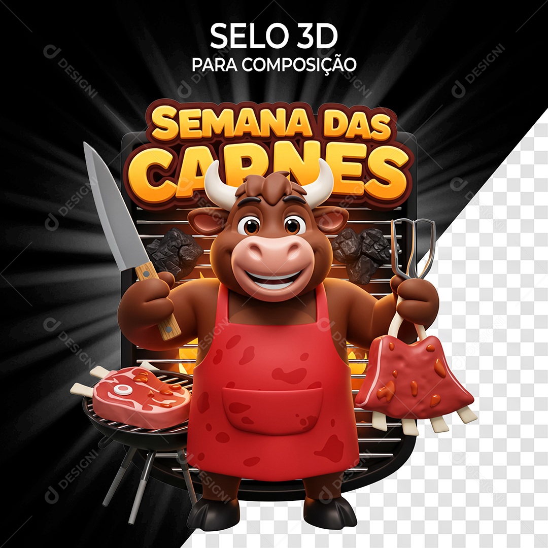 Semana das Carnes Selo 3D para Composição PSD