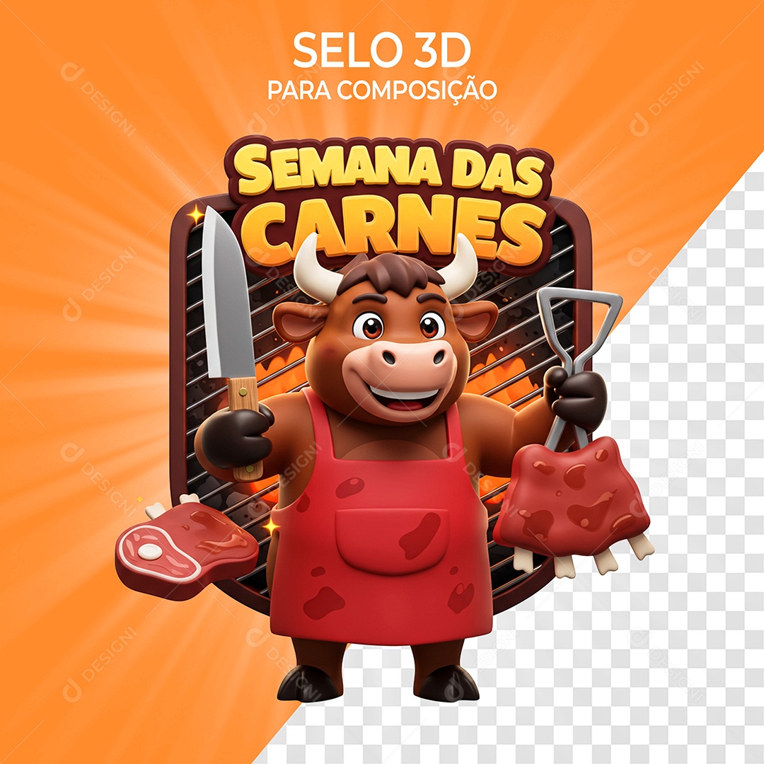 Semana das Carnes Selo 3D para Composição PSD