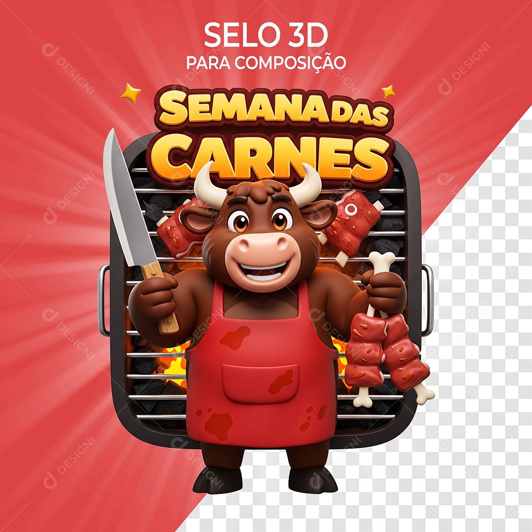 Semana das Carnes Selo 3D para Composição PSD