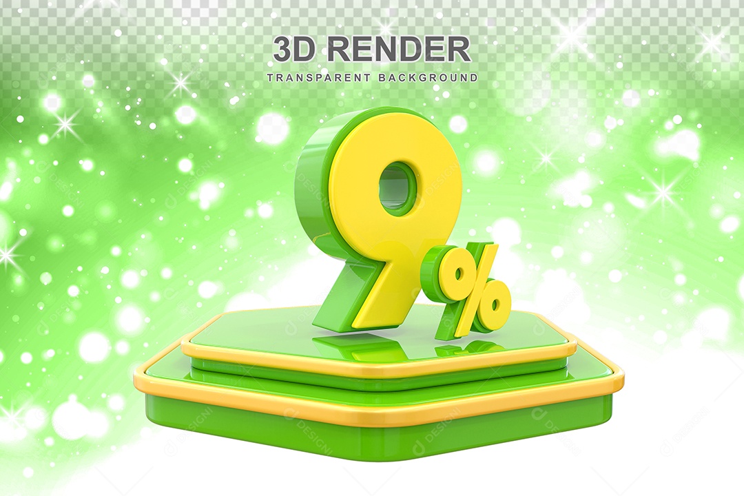 Número 9% Elemento 3D Amarelo E Verde para Composição PSD