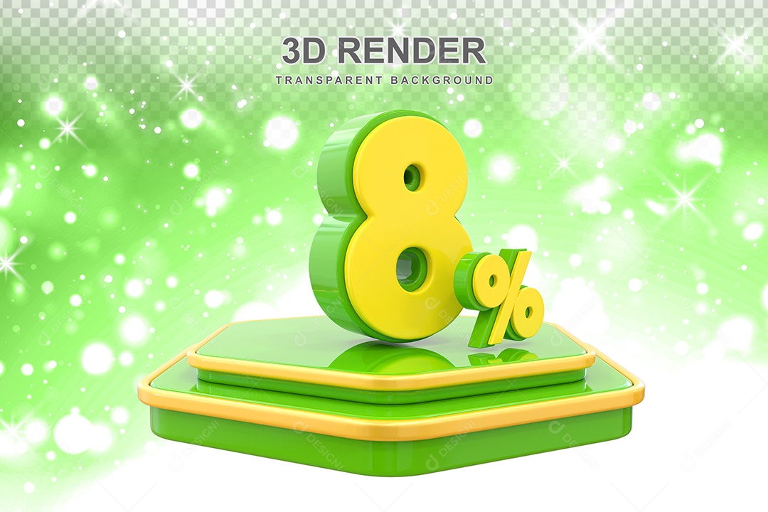 Número 8% Elemento 3D Amarelo E Verde para Composição PSD