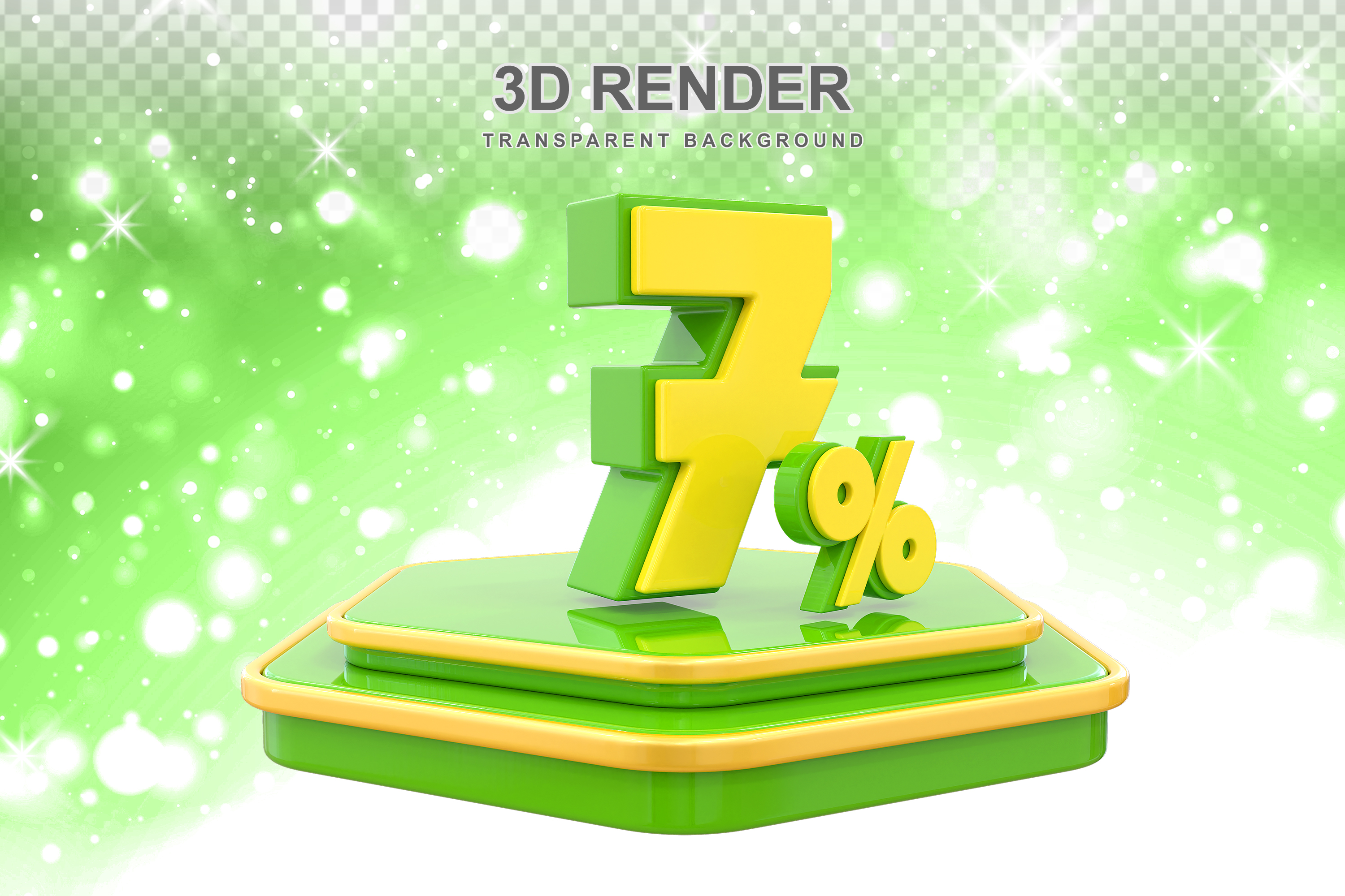 Número 7% Elemento 3D Amarelo E Verde para Composição PSD