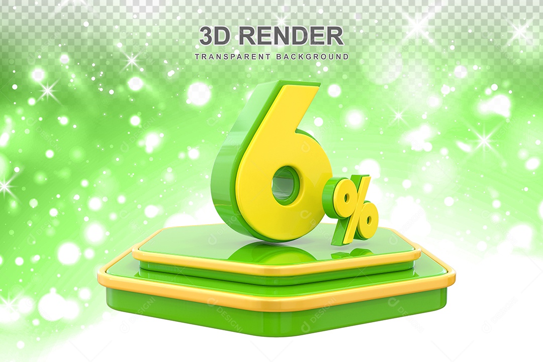 Número 6% Elemento 3D Amarelo E Verde para Composição PSD