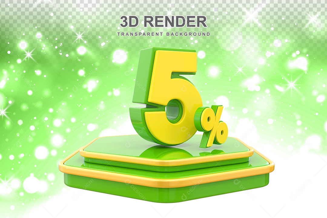 Número 5% Elemento 3D Amarelo E Verde para Composição PSD