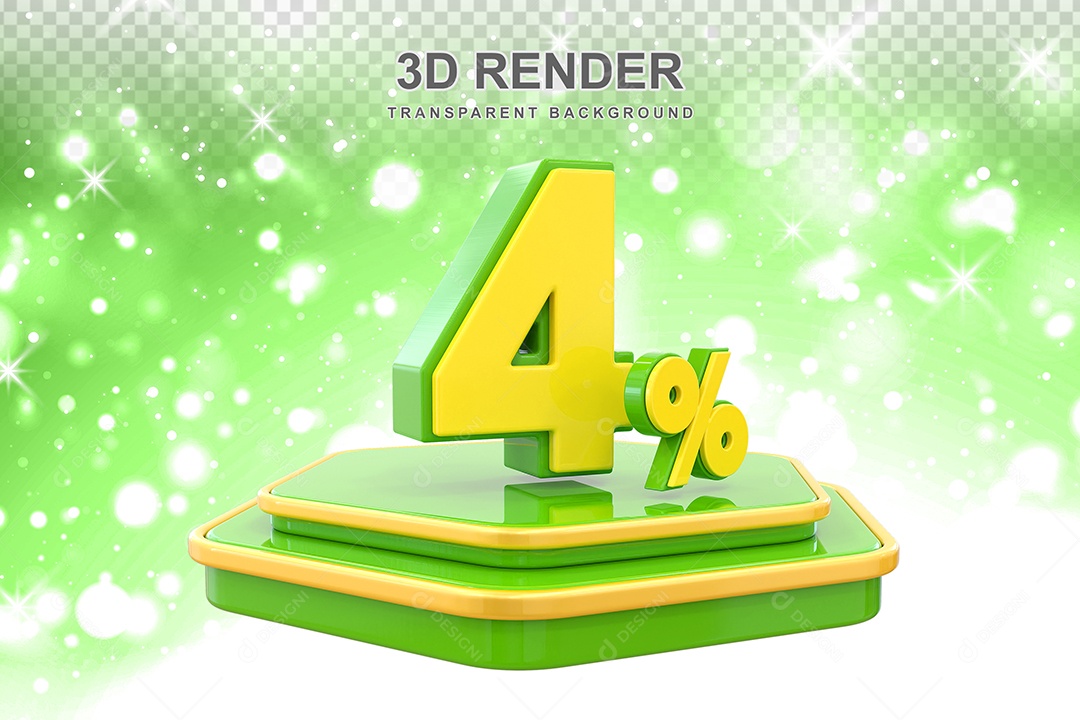 Número 4% Elemento 3D Amarelo E Verde para Composição PSD