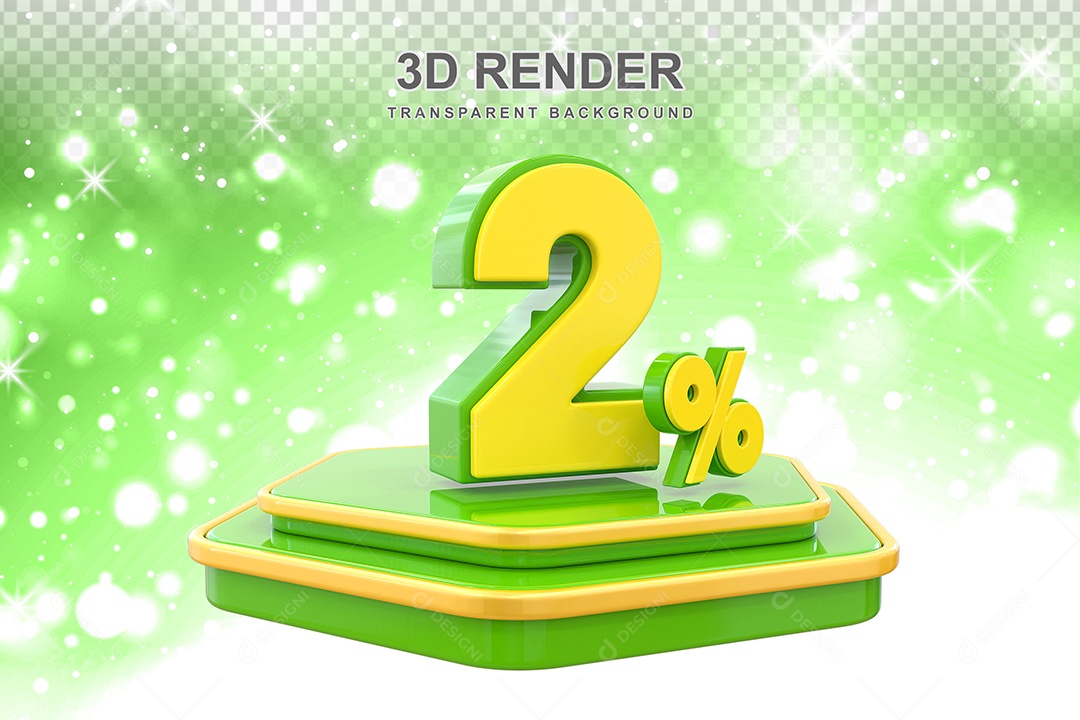 Número 2% Elemento 3D Amarelo E Verde para Composição PSD