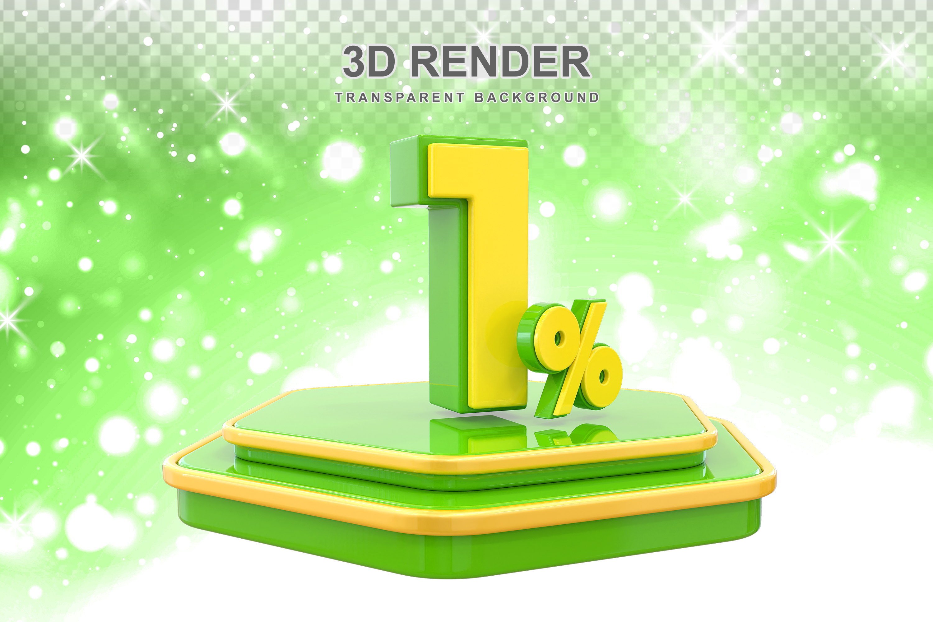 Número 1% Elemento 3D Amarelo E Verde para Composição PSD