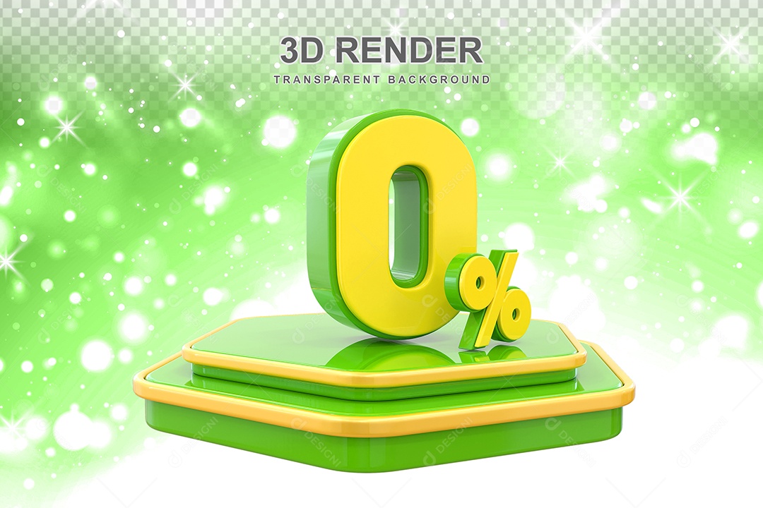 Número 0% Elemento 3D Amarelo E Verde para Composição PSD