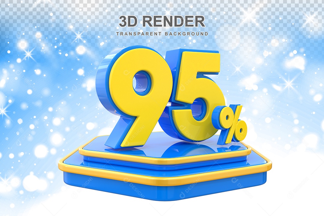 Número 95% Elemento 3D Amarelo E Azul para Composição PSD