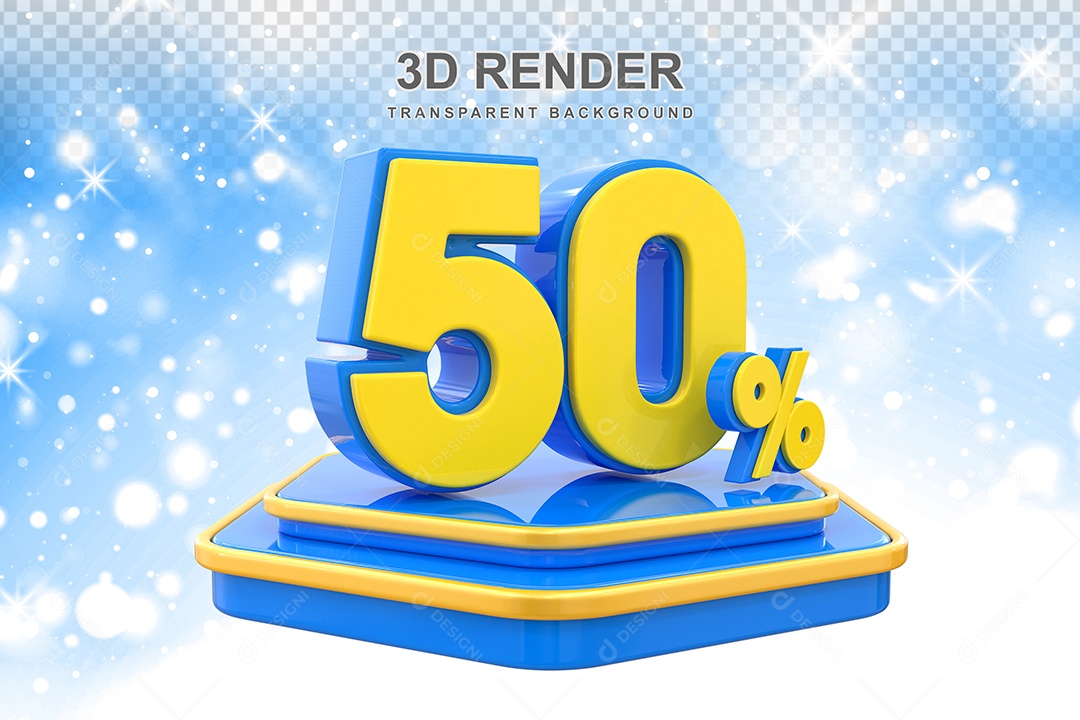 Número 50% Elemento 3D Amarelo E Azul para Composição PSD