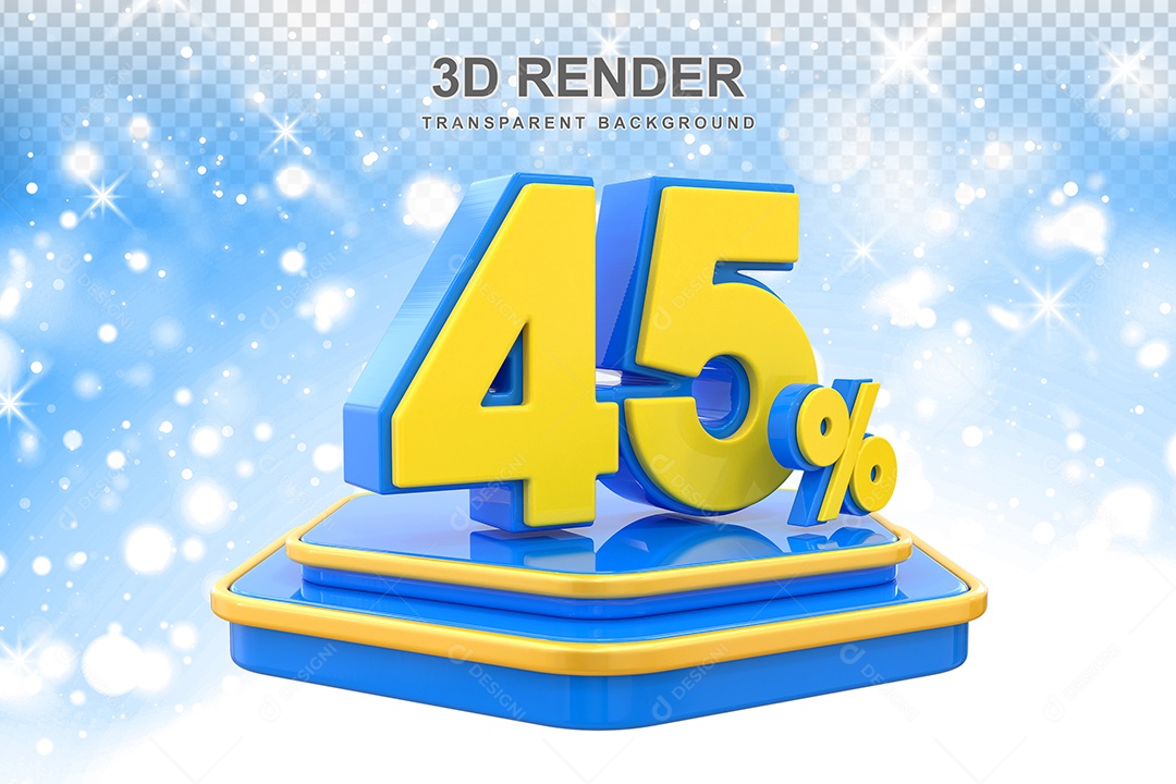 Número 45% Elemento 3D Amarelo E Azul para Composição PSD