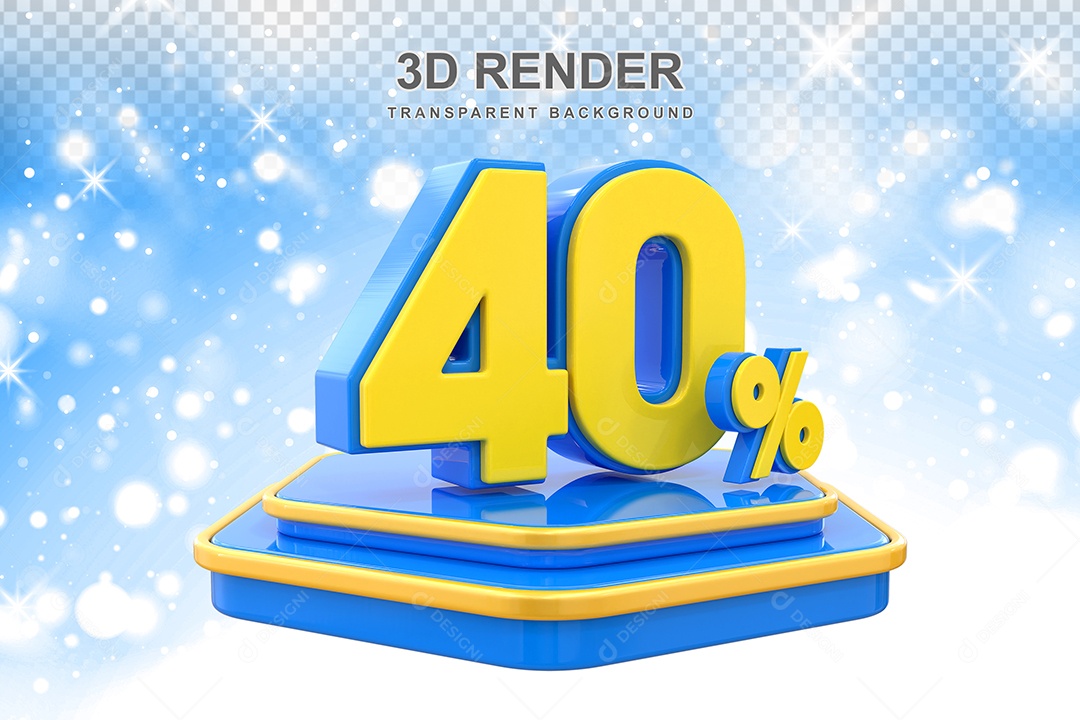 Número 40% Elemento 3D Amarelo E Azul para Composição PSD