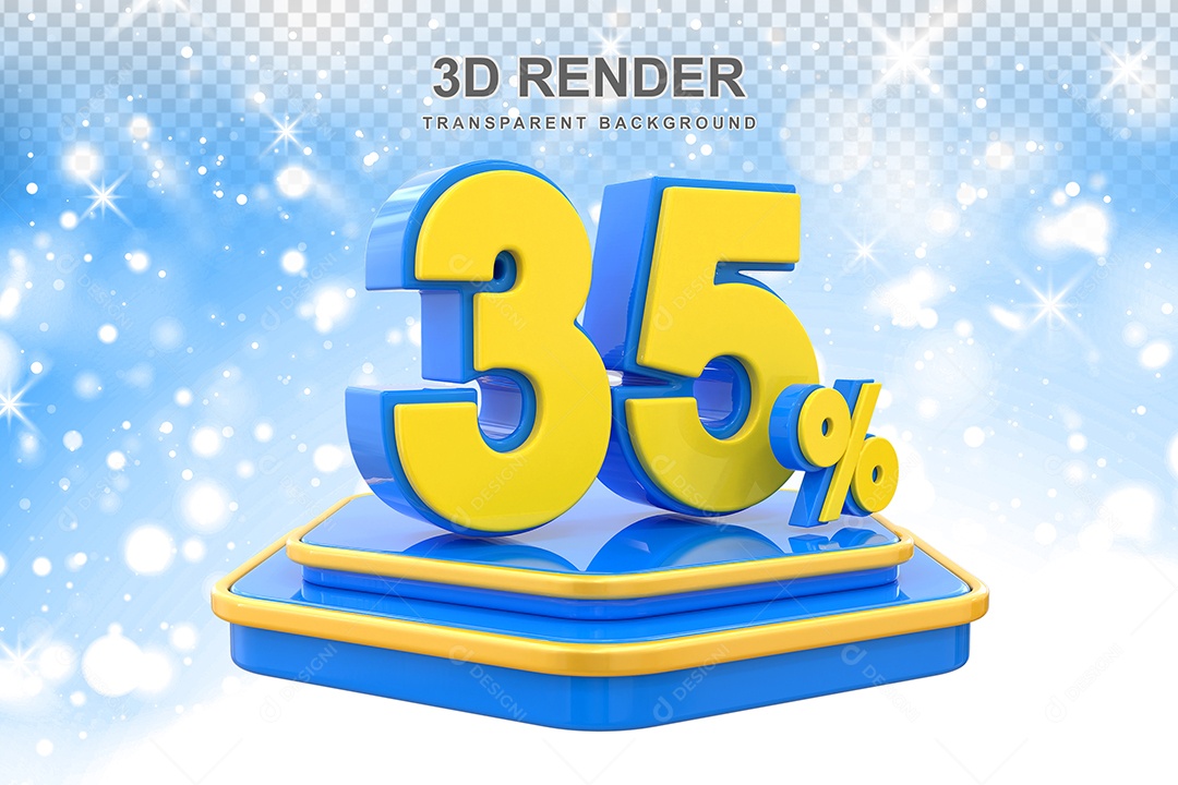Número 35% Elemento 3D Amarelo E Azul para Composição PSD
