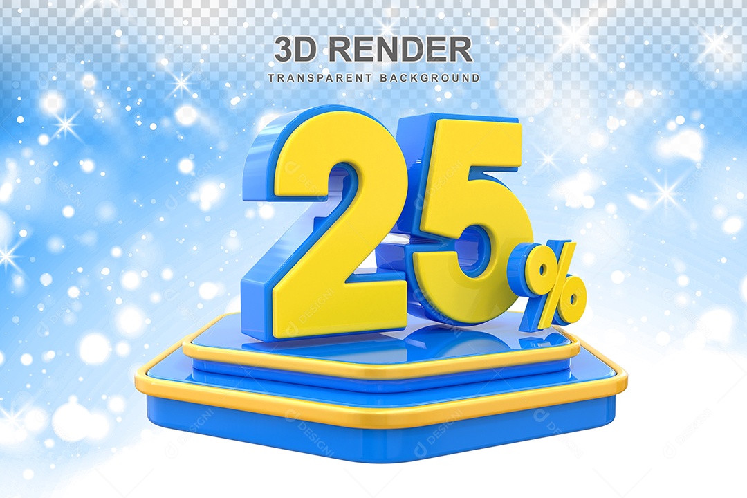 Número 25% Elemento 3D Amarelo E Azul para Composição PSD