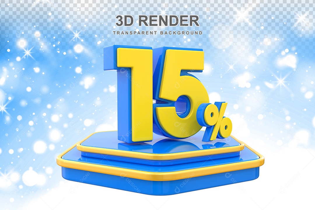 Número 15% Elemento 3D Amarelo E Azul para Composição PSD