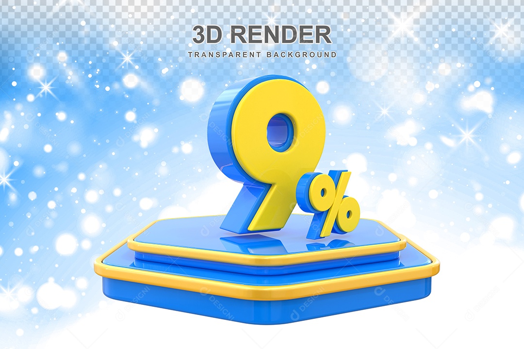 Número 9% Elemento 3D Amarelo E Azul para Composição PSD
