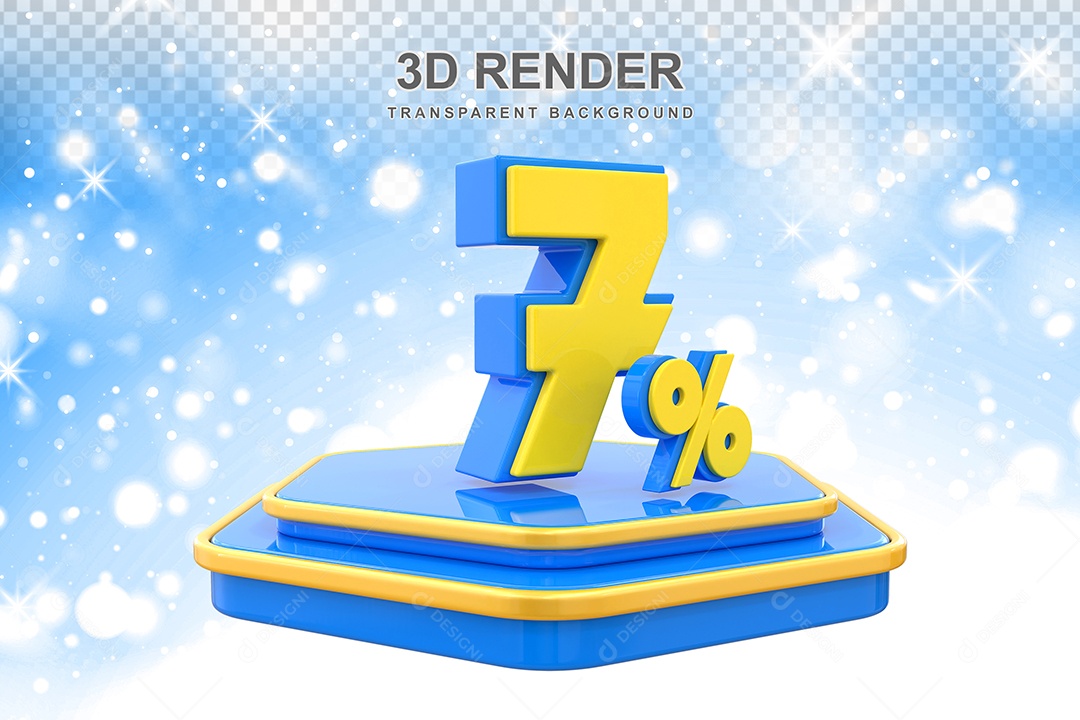 Número 7% Elemento 3D Amarelo E Azul para Composição PSD