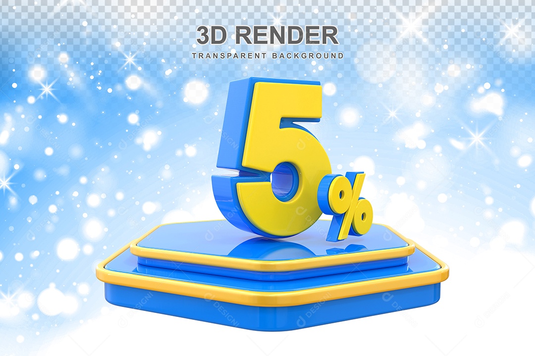 Número 5% Elemento 3D Amarelo E Azul para Composição PSD