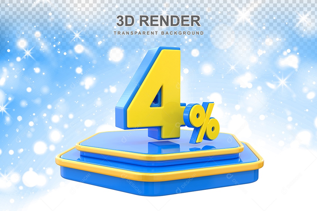 Número 4% Elemento 3D Amarelo E Azul para Composição PSD