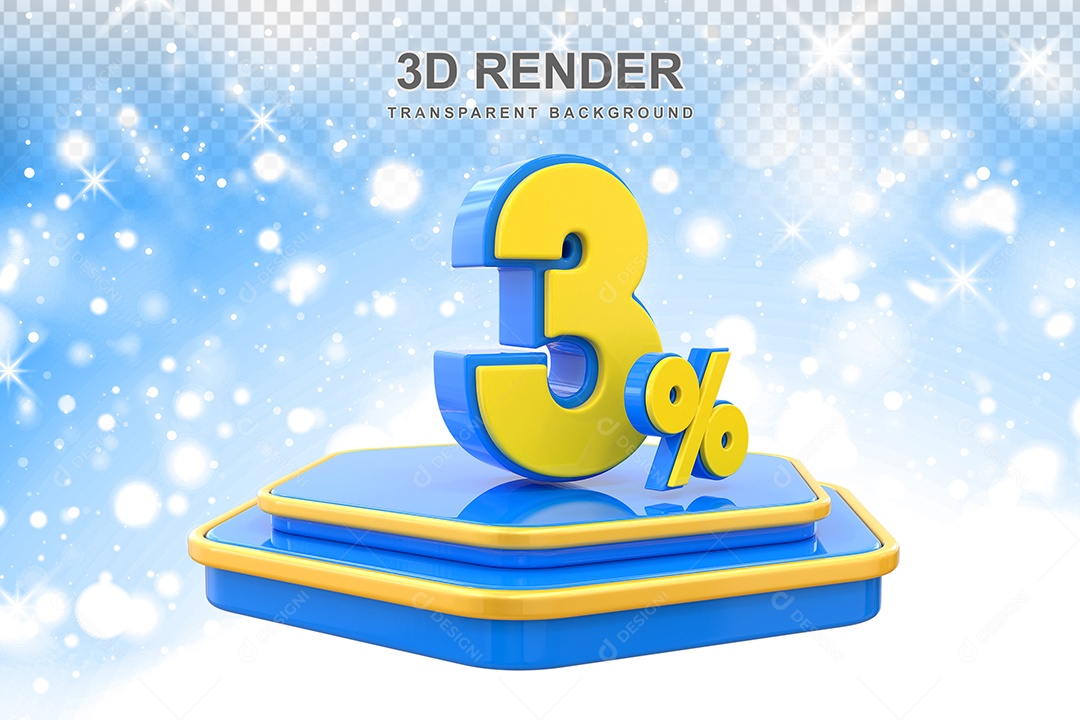 Número 3% Elemento 3D Amarelo E Azul para Composição PSD