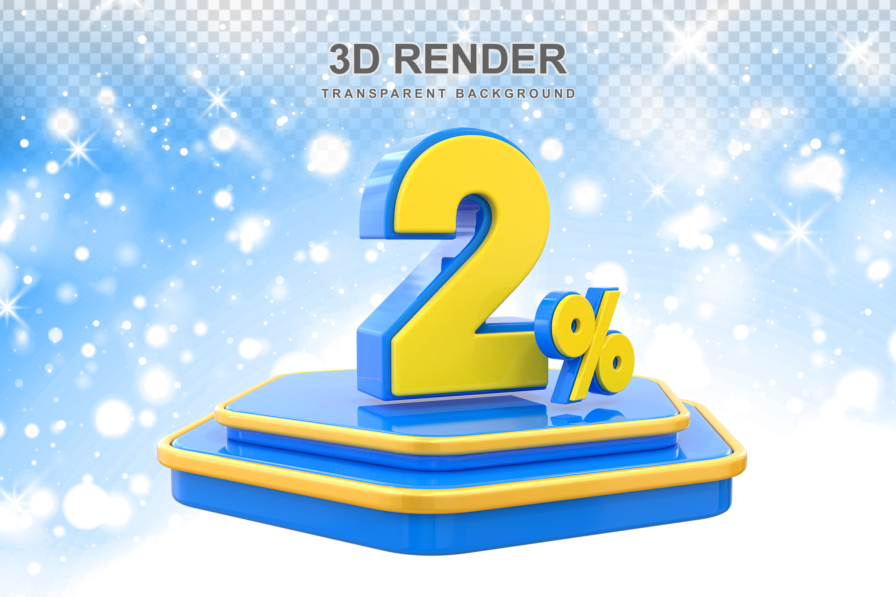 Número 2% Elemento 3D Amarelo E Azul para Composição PSD