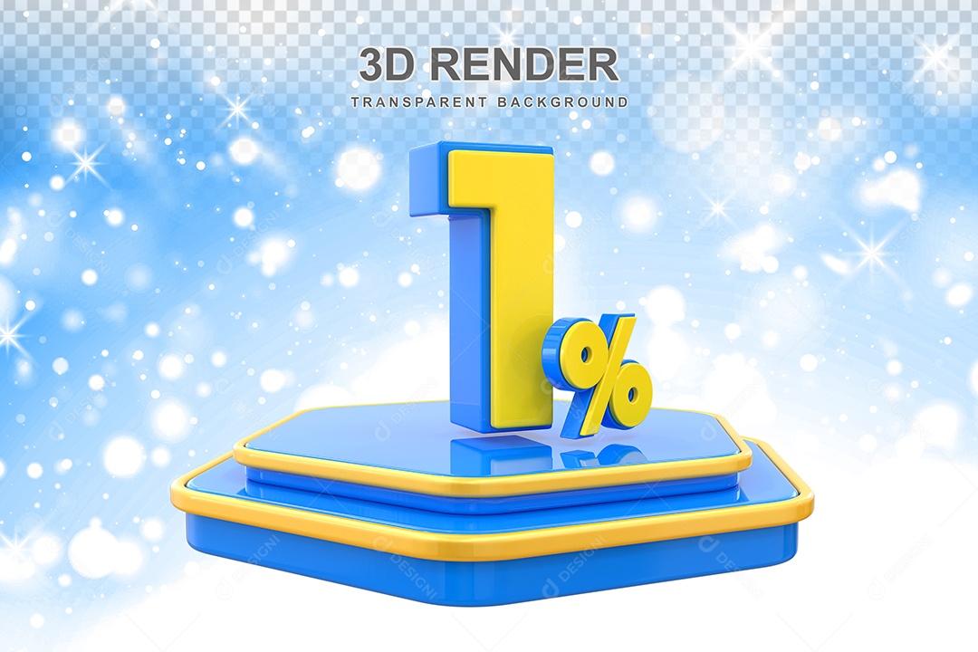 Número 1% Elemento 3D Amarelo E Azul para Composição PSD