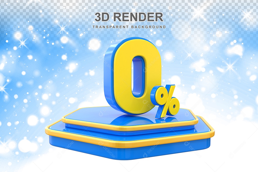 Número 0% Elemento 3D Amarelo E Azul para Composição PSD