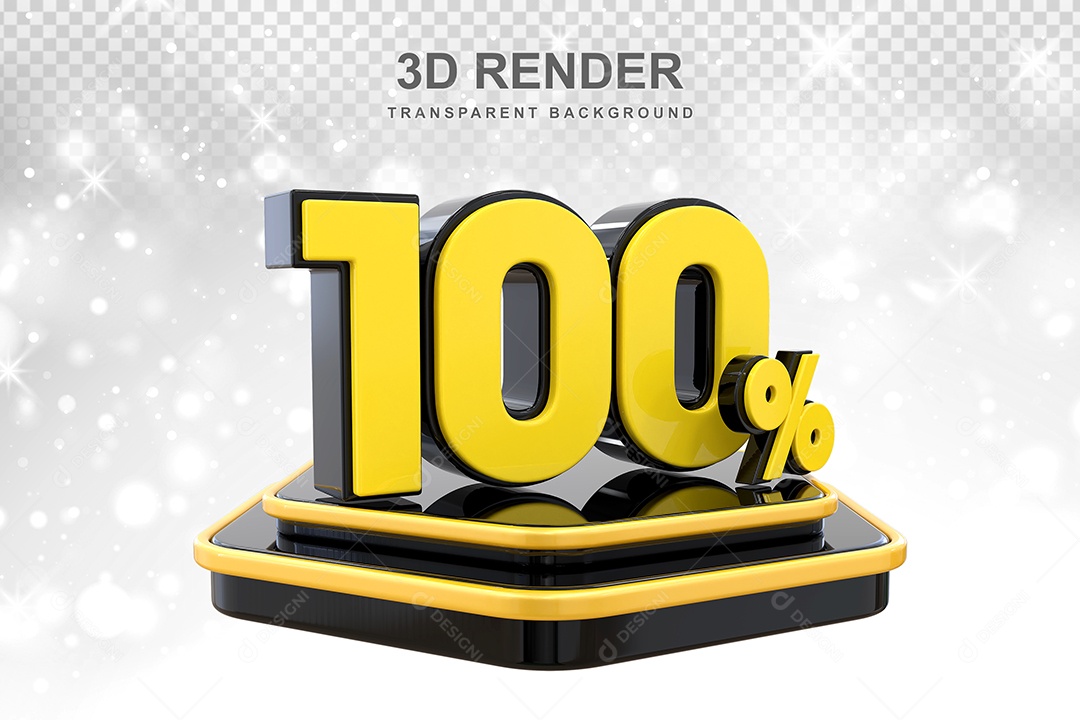 Número 100% Elemento 3D Amarelo E Preto para Composição PSD