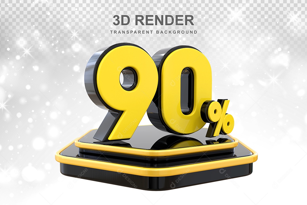 Número 90% Elemento 3D Amarelo E Preto para Composição PSD