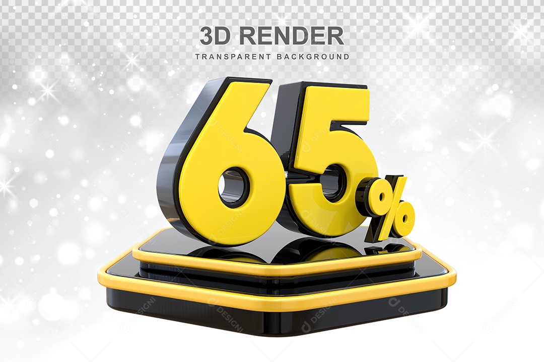 Número 65% Elemento 3D Amarelo E Preto para Composição PSD