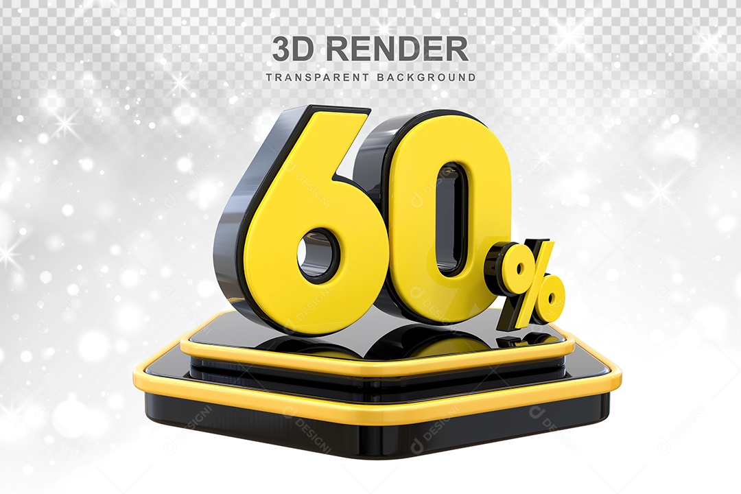 Número 60% Elemento 3D Amarelo E Preto para Composição PSD