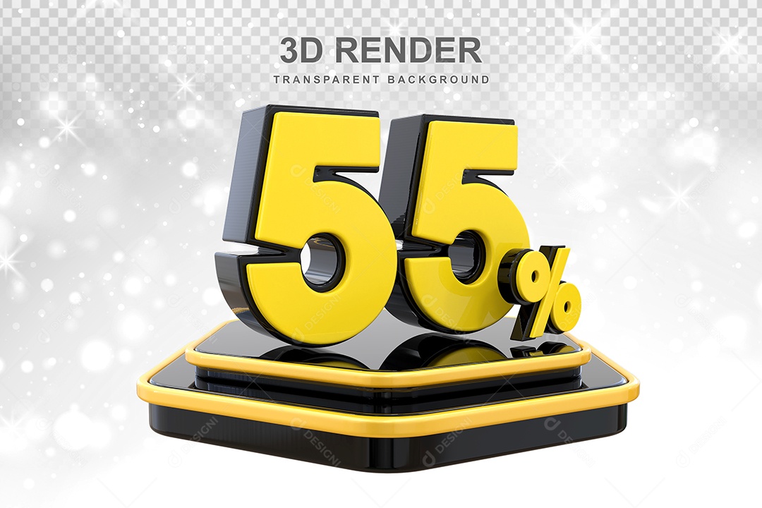 Número 55% Elemento 3D Amarelo E Preto para Composição PSD