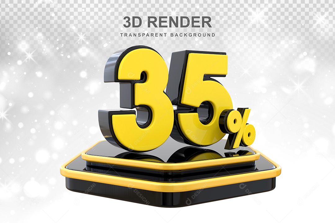 Número 35% Elemento 3D Anarelo E Preto para Composição PSD