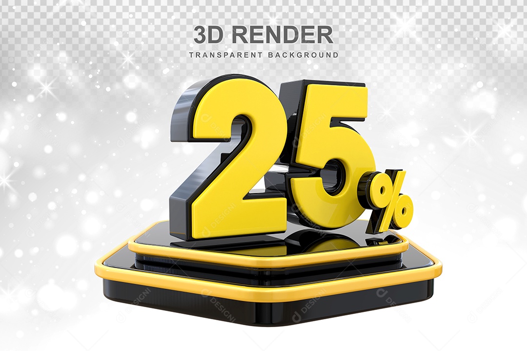 Número 25% Elemento 3D Amarelo E Preto para Composição PSD