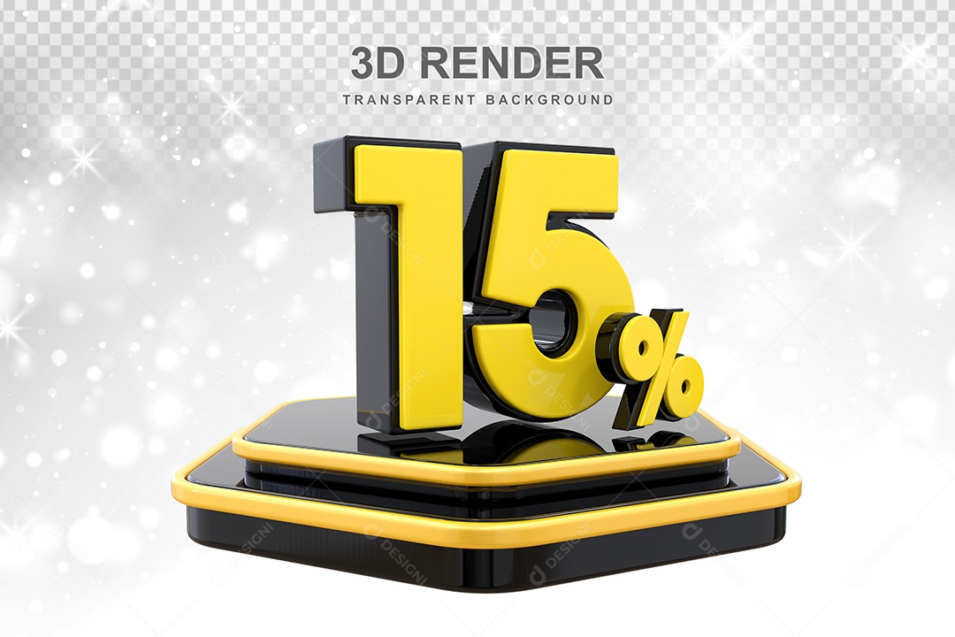 Número 15% Elemento 3D Amarelo E Preto para Composição PSD